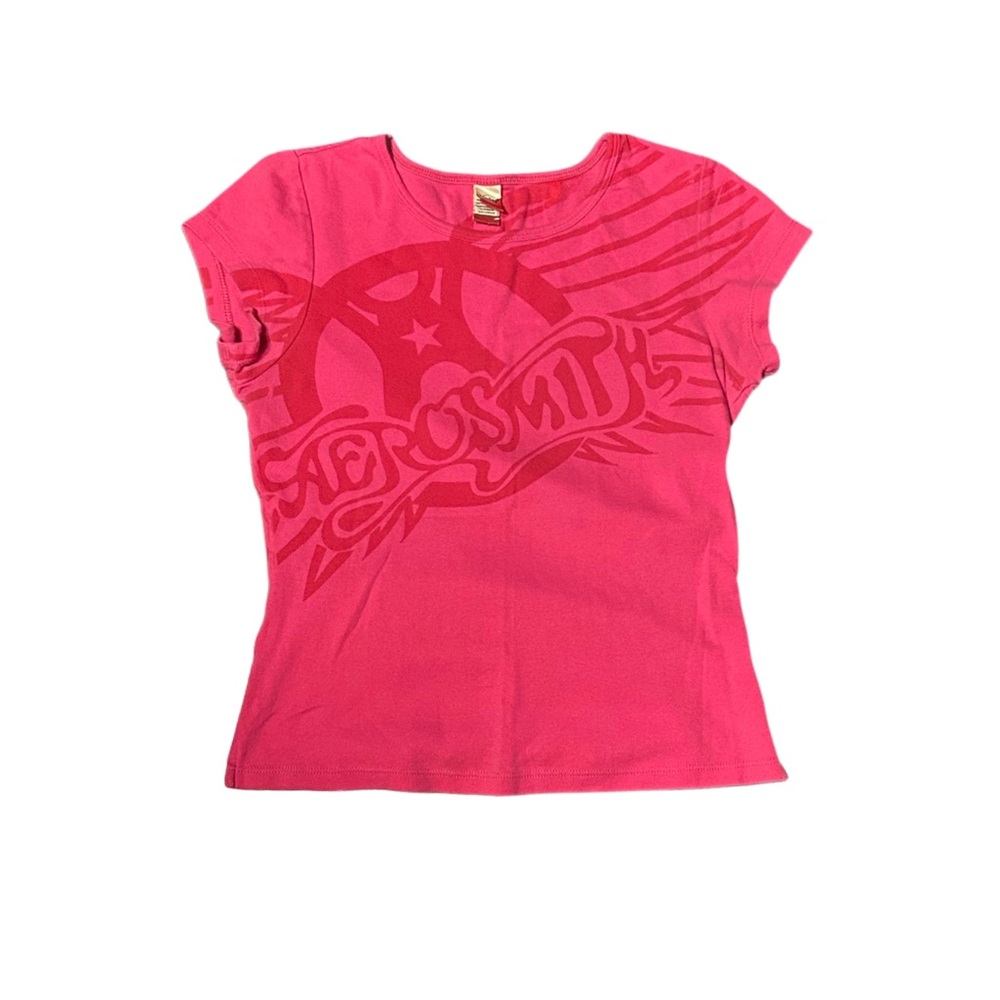 Y2K Spring Aerosmith Pink Graphic Short Sleeve Tee Babydoll Top